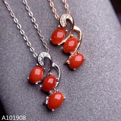 KJJEAXCMY boutique jewelry 925 sterling silver inlaid Natural red coral pendant female necklace chain support detection