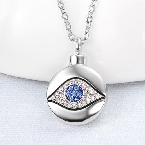 Dropship Crystal Round Evil Eye Amulet Cremation Jewelry pendant necklace Urn Ash Holder Bottle Perfume Box Memorial Jewelry