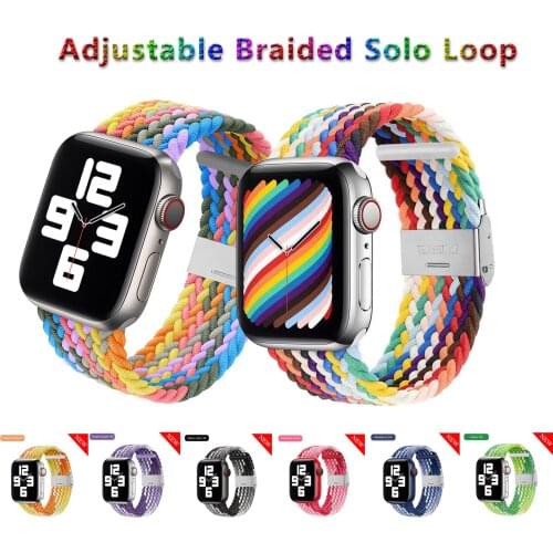 Adjustable Nylon Braided Solo Loop Strap For Apple Watch Band 6 SE 44mm 40mm 38mm 42mm Elastic Belt for Stretch iwatch-band