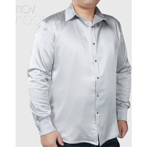 Summer spring men white grey navy blue natural silk satin shirt plus size 6XL long sleeve chemise homm camiseta masculina LT2326
