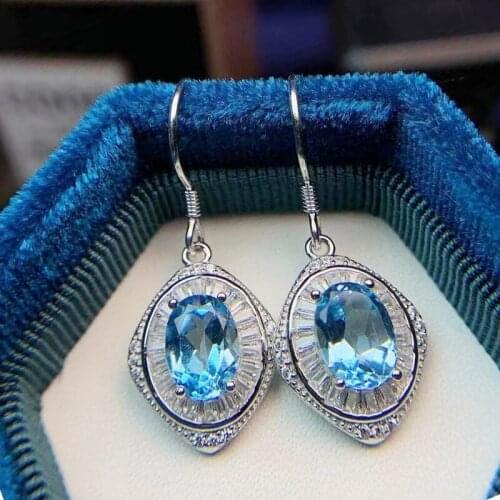 Natural real topaz luxury drop earring Per jewelry 6*8mm 1.6ct*2pcs gemstone 925 sterling silver Fine jewelry T215182