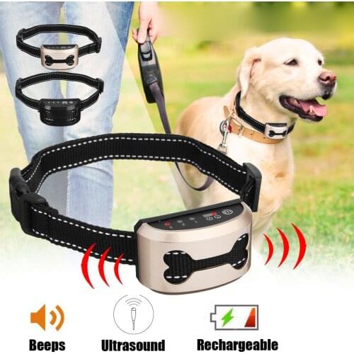 Pet Dog Training Anti Bark Collar Rechargeable Control Train Waterproof Stop Barking Dog Waterproof Ultrasonic Training Collars