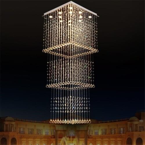 Modern Crystal squar Ceiling Lamp Crystal Lustres De Sala Light Fixture GU10 Bulbs Double Staircase Lights Long Ceiling Lighting