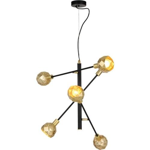 Modern Novel Decorative Geometric Art 6 Lights Pendant Light E14 Black And Gold Paint Symmetry Living Room Hanging Lamps