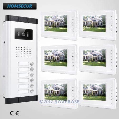 HOMSECUR 7" Wired Video&Audio Smart Doorbell with 6pcs Monitors for 6 Apartment