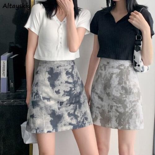 Skirts Women Summer Tie Dye A-line High Elasticity Japanese Fashion College Party Simple Streetwear Retro Casual Ladies Clothing