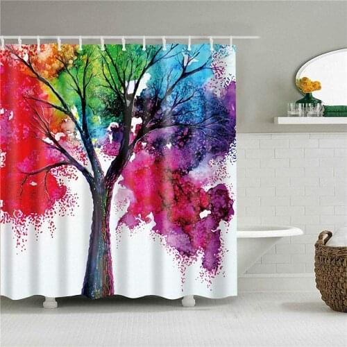 Colorful Tree Shower Curtain Bathroom Curtains Shower Set Fabric Shower Curtain with Colorful Blooming Branches Waterproof