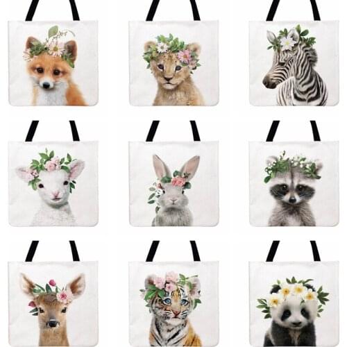 Nordic Simple Animals Painting Printed Tote Bag For Women Casual Tote Ladies Shoulder Bags Reusable Shopping Bag Beach Bags