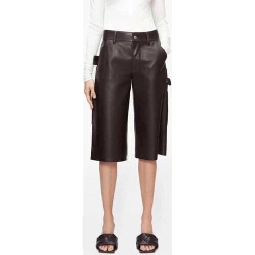 Women Pants Knee Length 100% Genuine Sheep Leather Fashion Natural Genuine Sheep Leather Jeans