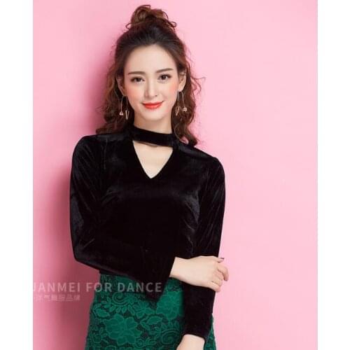 Latin Dancing Tops For Ladies Black Pink Red Long Sleeve Fabric Shirts Vintage Women Ballroom Modern Chacha Wears YC1402