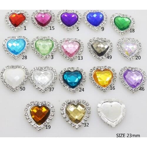 ZMASEY 10Pcs/Lot Mixed Color 23mm Metal Buckle Heart Rhinesdtone Buttons Wedding Invitation Card Decoration