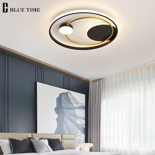 Golden&Black Round Led Modern Ceiling lights For Living Room Bedroom Indoor Lighting Fixtures Dimmable Ceiling Flush Mount lamps