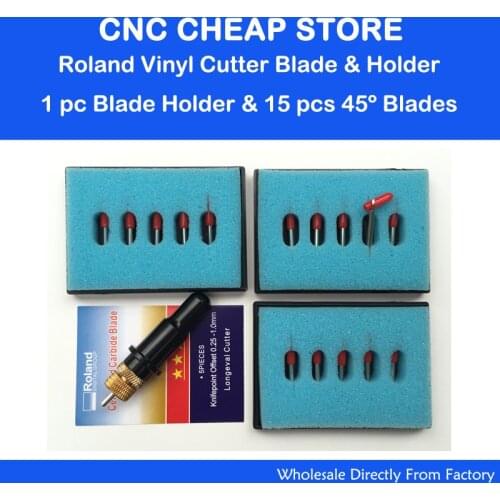 15pcs 45 Deg GCC Roland lettering knife blade Roland plotter cutter vinyl cutting +1pc 12mm Clamp Diameter Roland Blade Holder