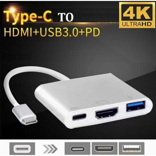 50pcs 3 in 1 Hub Type C USB 3.1 to PD USB-C 4K * 2K 1080p HDMI USB3.0 USB 3.0 Adapter For Apple Macbook pro samsung S10 S9 S8