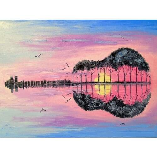 Diamond Painting Cross Stitch Landscape 5D Full Square/Round Diamond Embroidery Guitar Bead Picture Kit Handwork Home Decor