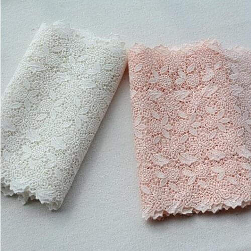 Free Shipment 18cm 3 Meters Super Wide Garment DIY Skin Pink Off White Water Soluble Embroidery Lace Trim Lace Work Fabric