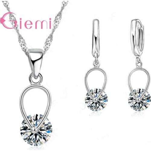 Shiny Jewelry Sets 925 Sterling Silver Jewelry Decoration For Women Earrings/Pendant//Necklace Set Cubic Zirconia Bijoux