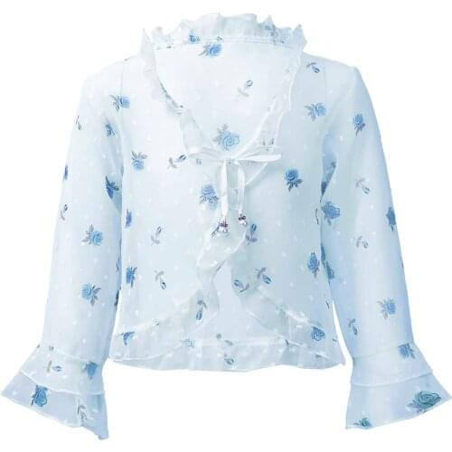Girls Flower Blouse Cardigan Kids Ruffle Self-tie Outwear Summer For Girl Chiffon Sun Protection Shirt Air-conditioning Clothes