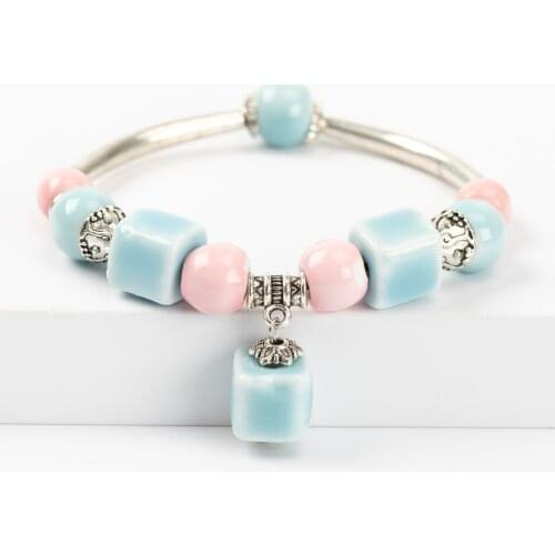 Hand Made Square Cearmic Beads Bracelets DIY fasion Charm Bracelet For Women #GY168
