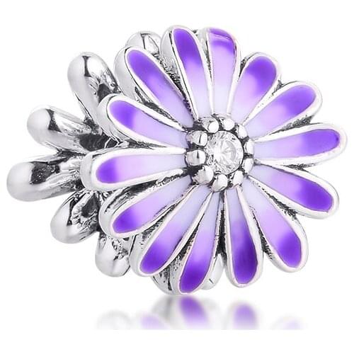Fits Pandora Bracelet Purple Flower Charms Original 925 Sterling Silver Floral Beads Women DIY Jewelry Making Kralen Spring New
