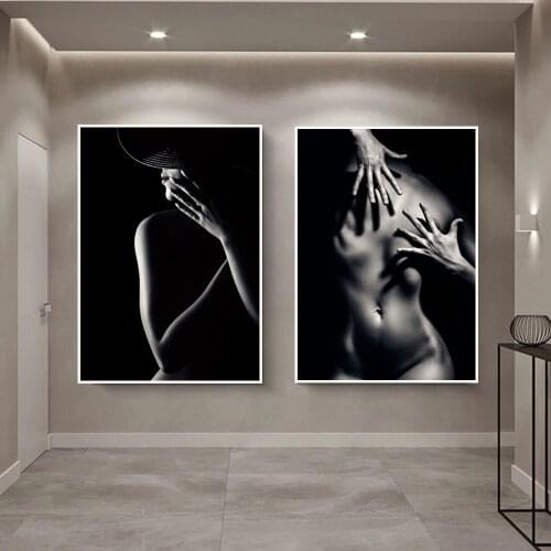 Black Sexy Women Nude Body Art Canvas Painting Wall Art Posters Prints Wall Picture for Living Room Bedroom Home Cuadros Decor