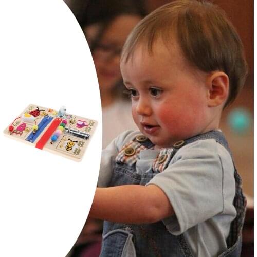 Kids Wooden Busy Board Zipper Button Dressing Life Basic Skill Educational Travel Activity Toys for Toddlers