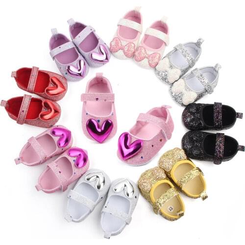 Newborn Toddler Girl Shoes Fashion Sequined Princess Baby Shoes Love Bowknot Baby Shoes 2021 0-2 Year Old Infant Toddler Shoes