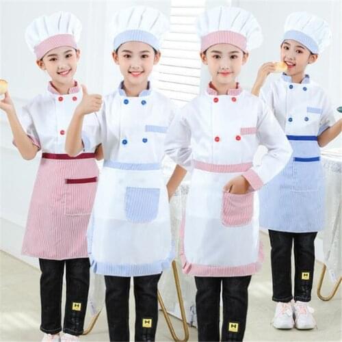Kids Chef Jacket Hat Apron Cook Uniform Food Service Halloween Carnival Cosplay Costumes Boy girl Kindergarten Performance Sets