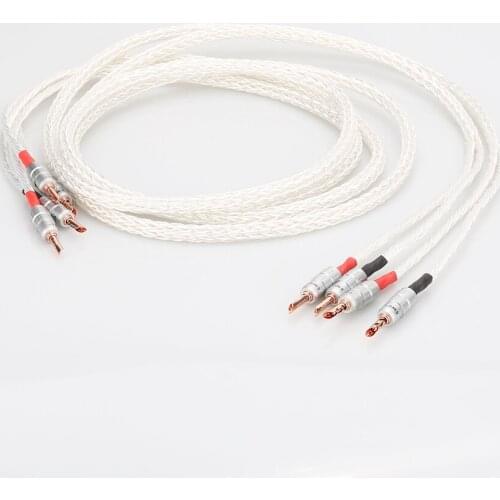 Hight quality pair 8AG 8N single silver Plated Speaker Cable Banana Plug loudspeaker cable FOR HIFI amplifier