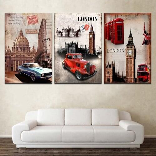 London Clock Tower Car Landscape Diamond Painting Diy Full Diamond Embroidery Sale 5D Diamond Mosaic Triptych Home Decor AA2223