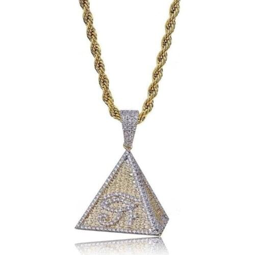 Classic Women Hip Hop Necklace Egyptian Pyramid Eye Of Horus Pendant Necklace Iced Out Micro Pave Zircon Bling Charm Necklace