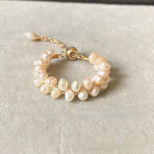 Bohemian National Style Double Pearl Ring Gold Plated Adjustable Ring Elegant Princess Ring Charming Female Wedding Jewelry