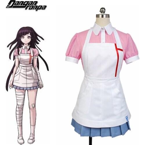 Dangan Ronpa 2 Mikan Tsumiki women Cosplay Costume Halloween Cosplay Shirt + skirt + apron and Gauze wigs