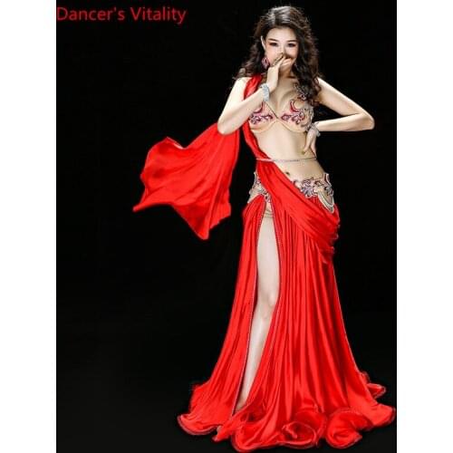 New high quality Belly Dance Costume Dresses Sexy Bra+Skirt+belt stage Performance Suits Outfits Clothes green red 2 colors