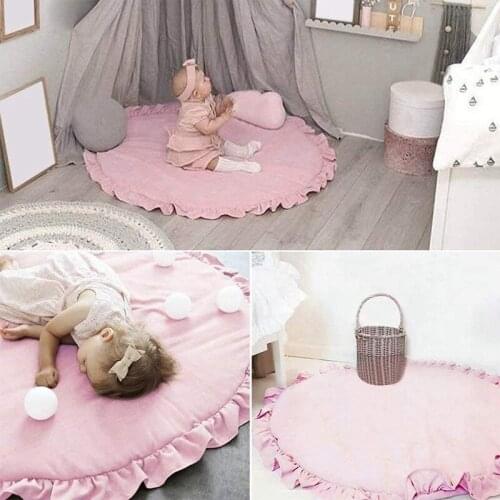 Round Soft Cotton Padded,Baby Play Mats with Lace,Newborn Crawling Mat,Carpet for Nordic Room Decoration,100CM