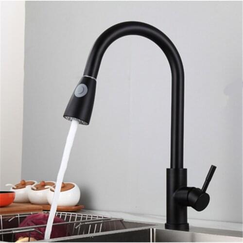 Kitchen Faucet Pull Out Hot and Cold Water Faucet Black 360° Rotation Water Sink Mixer Tap Stainless Steel Swivel Spout Bibcock