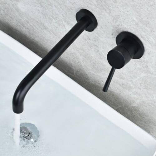 Matte Black Basin Faucet Bath Basin Mixer Bathroom Vessel Washbasin Taps Hot and Cold Water Concealed Wall Mounted Mixer Tap