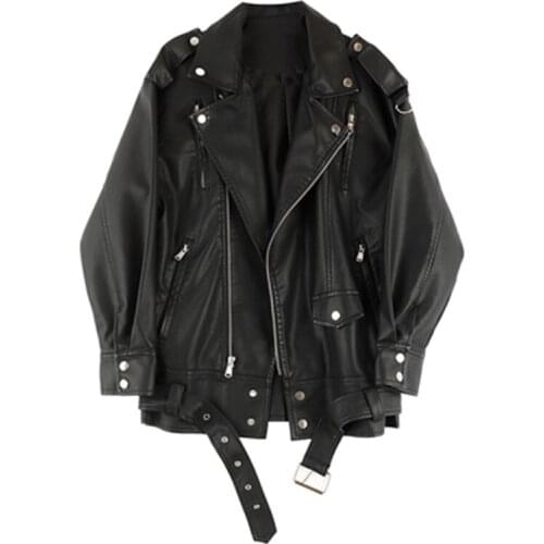 2021 New Arrivals Womens Leather Coats Spring Autumn Plus Size Female Outerwear Loose Moto & Bike Trendy Lady Jacket Streetwear