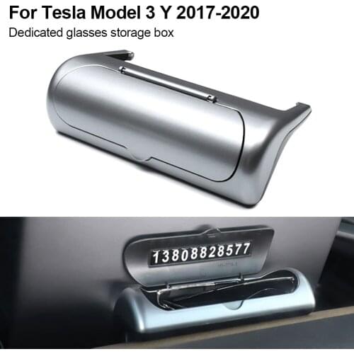NEW Car Glass Holder Dashboard Sunglasses Storage Box with Parking Number for Tesla Model 3 Y 2017-2021 Car Interior Accessories