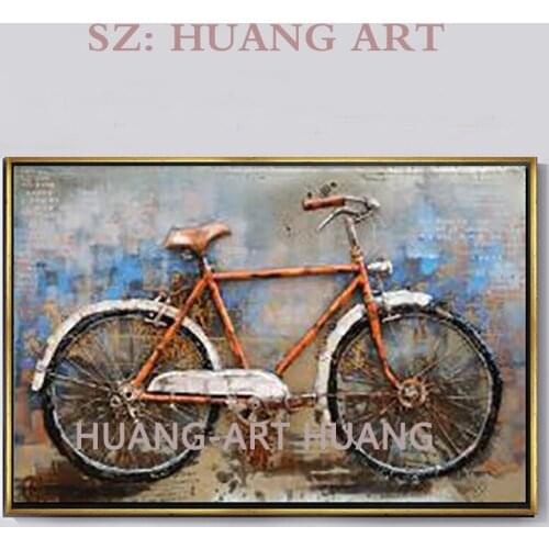 Hand-drawn original high quality bike painting knife painting on the canvas painting bike household to decorate the wall of the