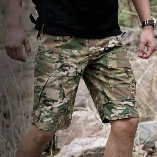 NEW Summer Military Camouflage Cargo Shorts For Men Casual Multi Pocket Waterproof Cotton Shorts Ripstop Army Tactical Shorts-C