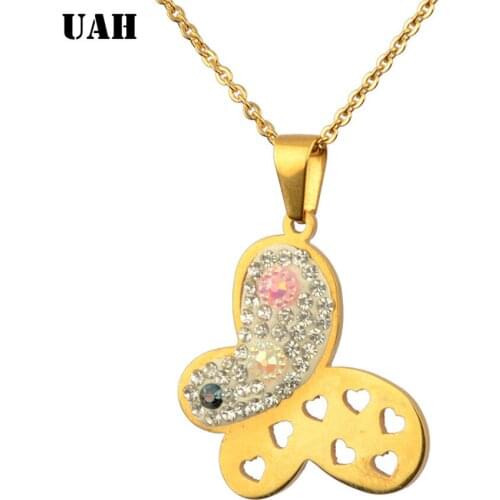 UAH 2019 New New Fashion Gold beautiful cute women Heart butterfly Pendant Zirconia Necklace charm Wedding Jewelry Gifts