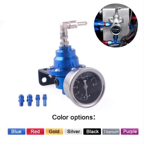 Universal Car Adjustable Aluminum Fuel Pressure Regulator Supercharger With Gauge Kit Black Titanium Red Gold Silver Blue