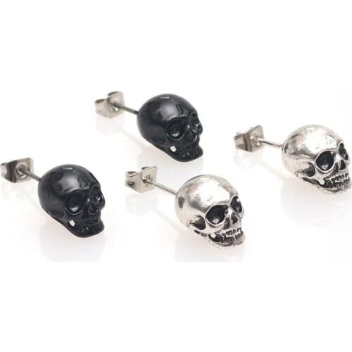 Retro Horror Skull Earrings Fashion Domineering Mens Black Silver Color Earrings Trend Hip Hop Mens Halloween Party Jewelry