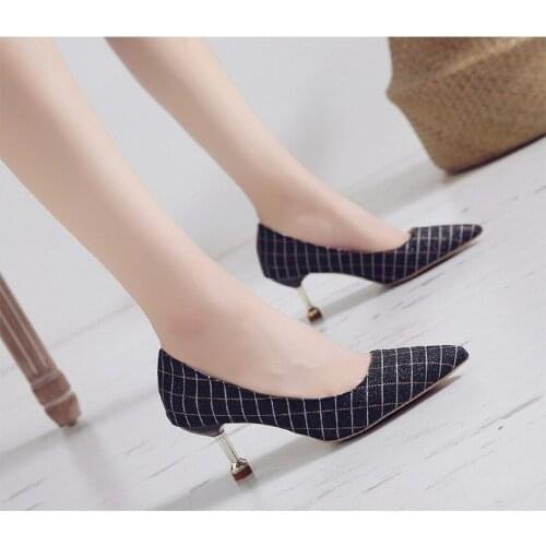 Spring Explosion 2020 models Womens Heeled Shoes Pointed plaid stiletto heel Comfortable minimalist office womens shoes U22-81