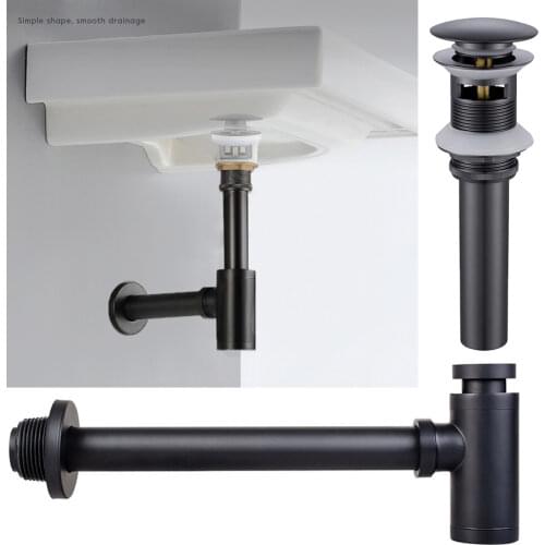 Bathroom Basin Pop Up Drain With Bottle Trap Stopper Matte Black Sink Siphon Drains DIY Home Improvement Waste P-TRAP Washbasin