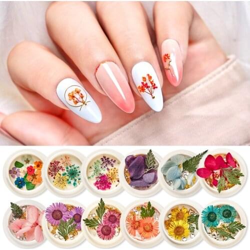 T-TIAO CLUB Dried Flowers Nail Art Decorations 3D Natural Necklace Jewelry Accessories Manicure UV Gel Polish Nail Decals Tip