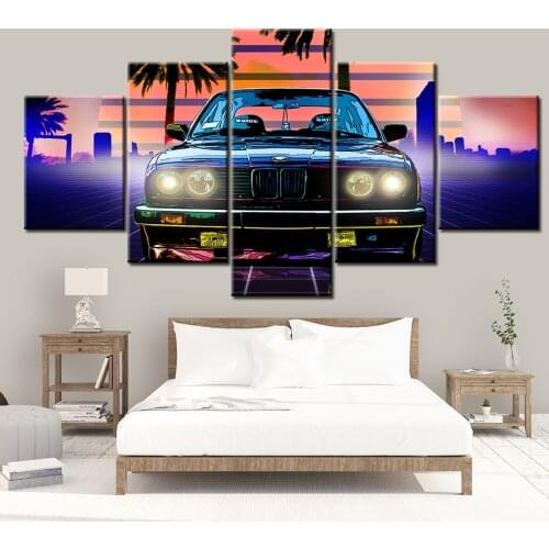 Wall Art 5 Piece Modular Picture Modern Painting BMW E3 Car Classic Retro Poster Canvas Print Living Room Home Decor