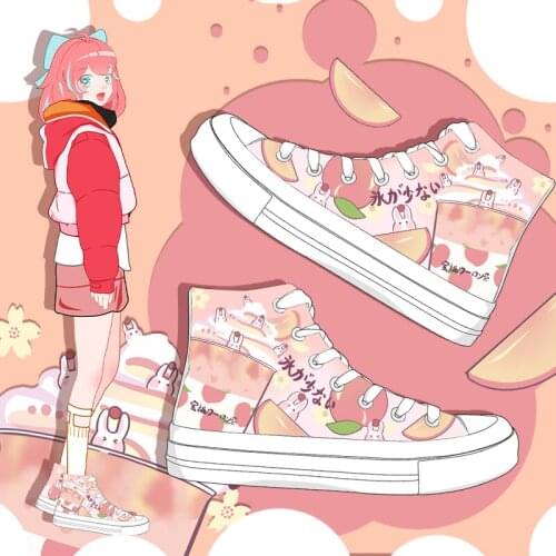 Amy and Michael Girls Kawaii Canvas Shoes High Top Anime Hand Painted Shoes Students Casual Plimsolls Woman Vulcanize Shoes