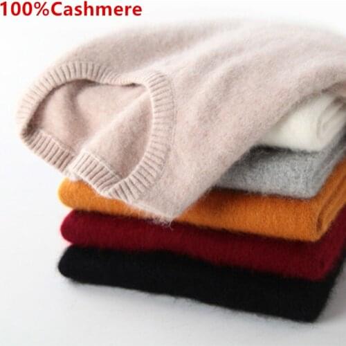 100% Cashmere Sweater Women Pullover 2021 Autumn Winter Elegant Warm Base All-match O-Neck Knitted Jumper Pull Femme Hiver